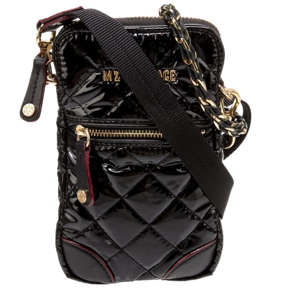 MZ Wallace Black Quilted Crossbody Bag with Gold Accents